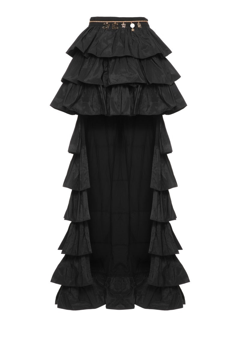 Elisabetta Franchi Long Black Ruffle Skirt With Removable Gold Detailing