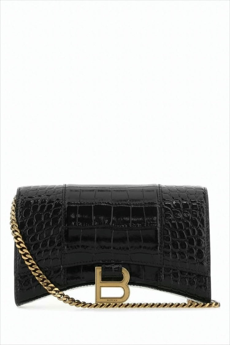 Balenciaga Glossy Crocodile-Embossed Crossbody Bag With Gold Hardware