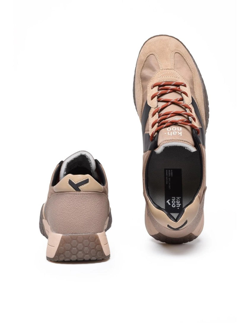 Keh-Noo Taupe Leather Patchwork Sneakers