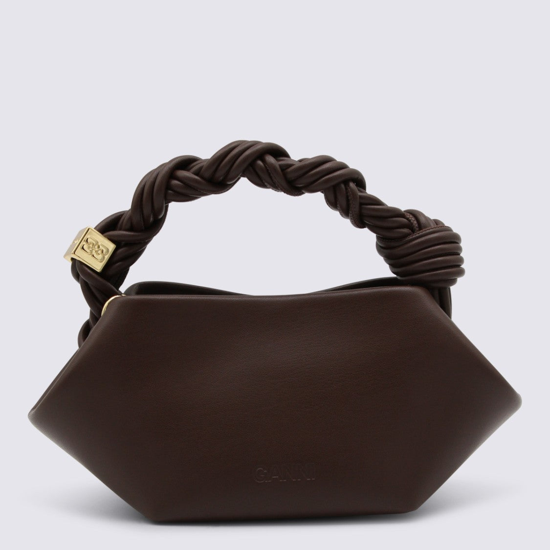 Ganni Geometric Design Handbag With Twisted Handle And Gold-Tone Accents