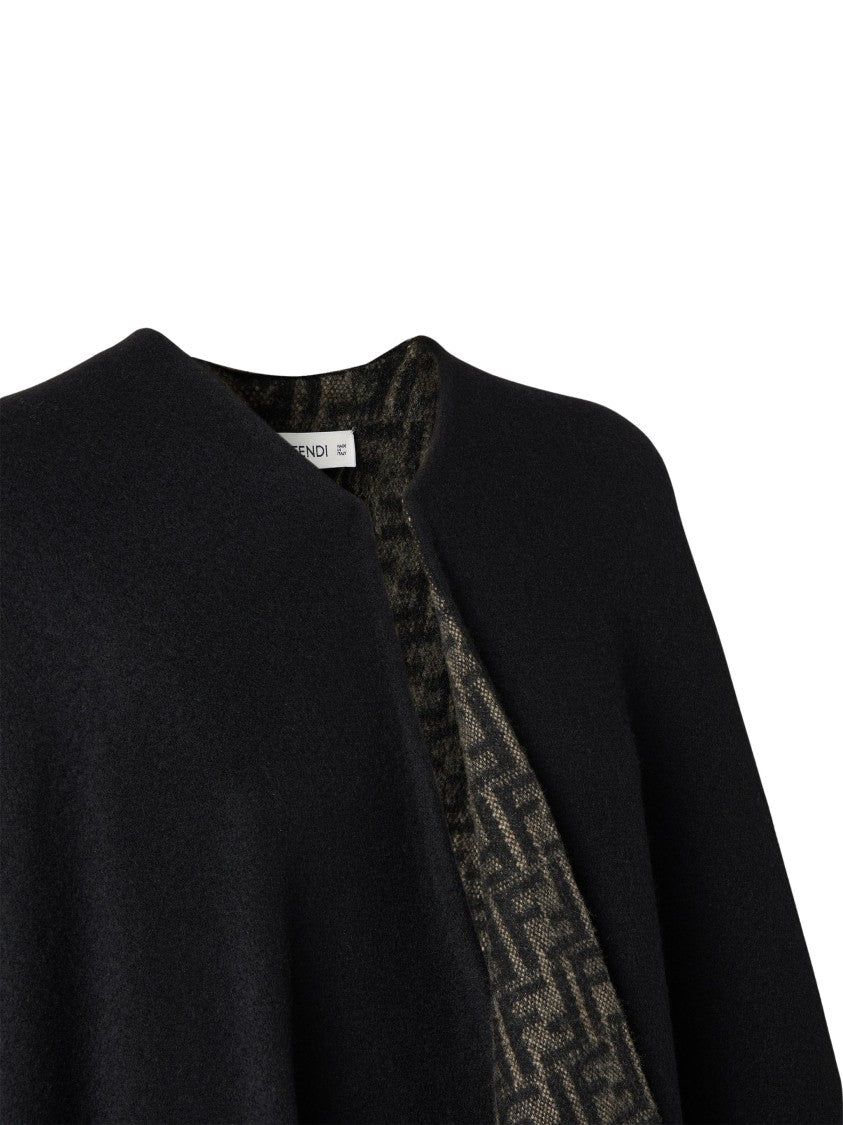 Fendi Double-Sided Poncho With Ff Zucca Jacquard Motif And Fringed Hem