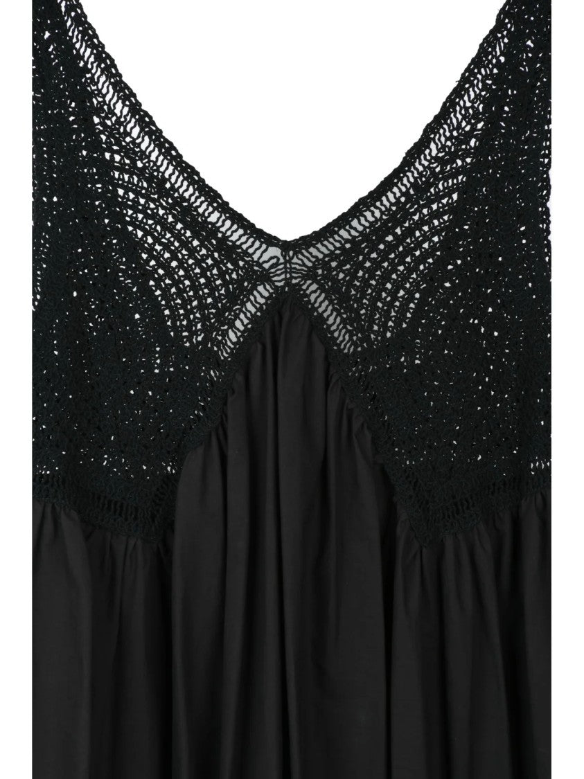 P.A.R.O.S.H. Black Crochet-Worked Top Cotton Maxi Dress
