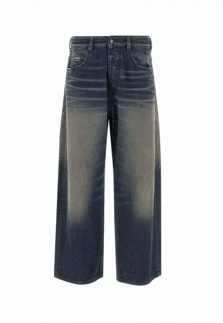 Diesel Blue Wide-Leg Cotton Hemp Denim Pants