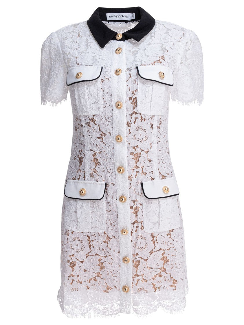 Self-Portrait Mini Dress With White Lace Contrast Collar