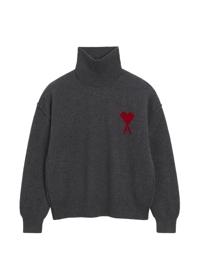 Ami Paris Relaxed Cropped Sweater With High Ribbed Turtleneck