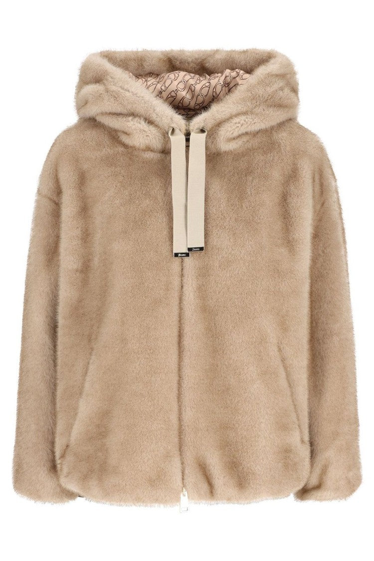 Herno Short Brown Coat With Plush Texture