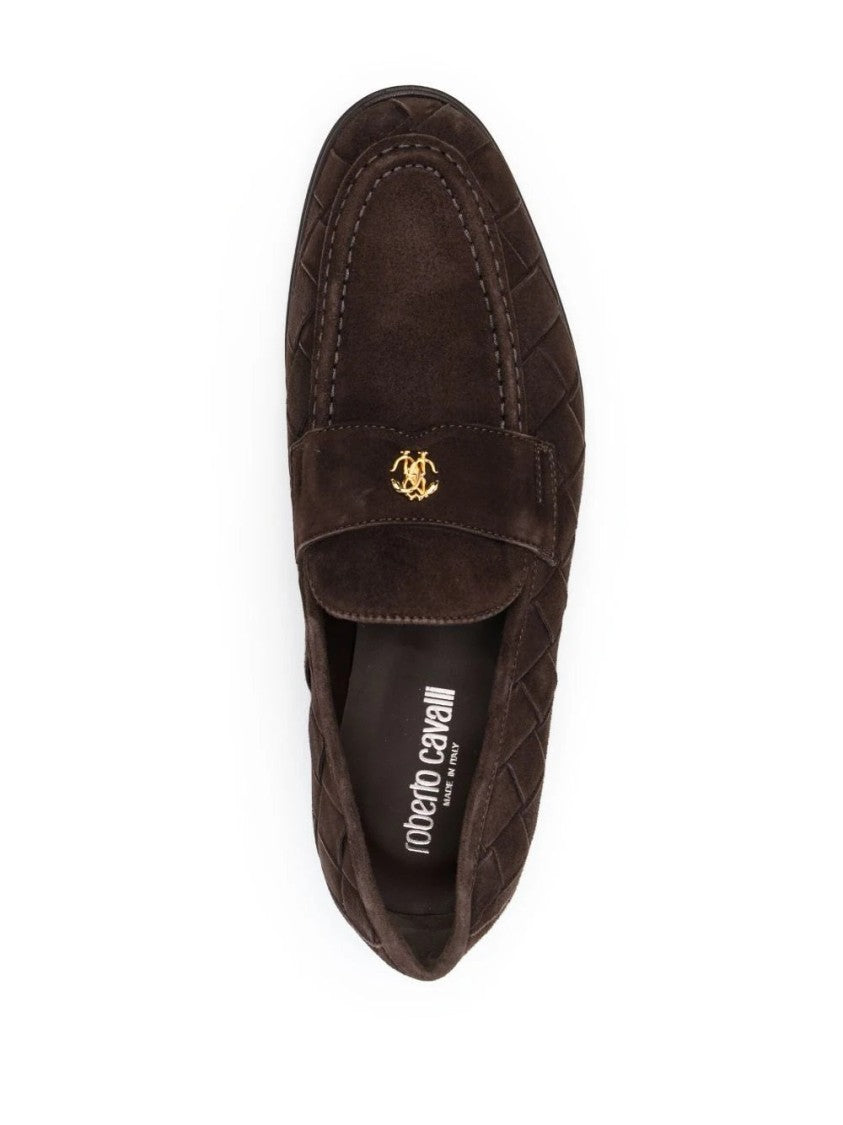 Roberto Cavalli Woven Suede Loafers With Subtle Emblem