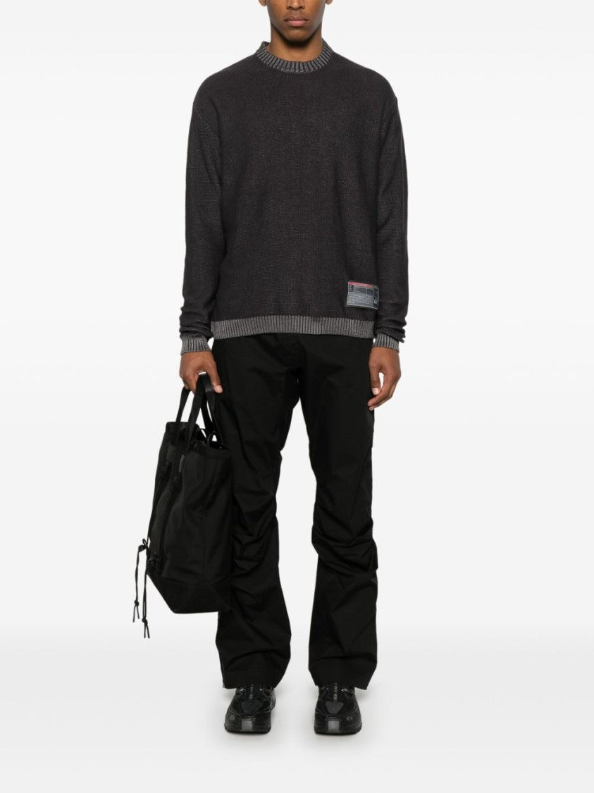 Gr10k Textured Dark Grey Crewneck Sweatshirt With Ribbed Details