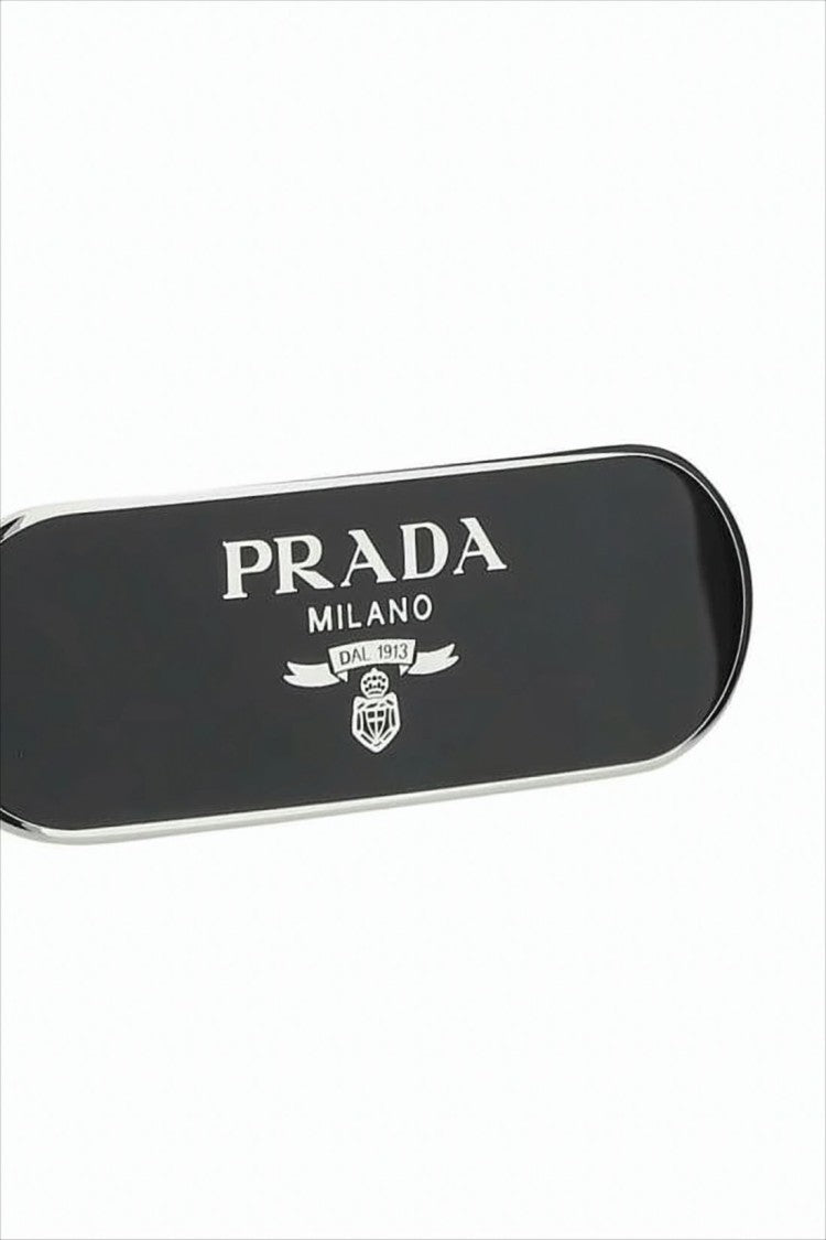 Prada Sleek Black Brass Hair Accessory With Silver-Tone Detailing