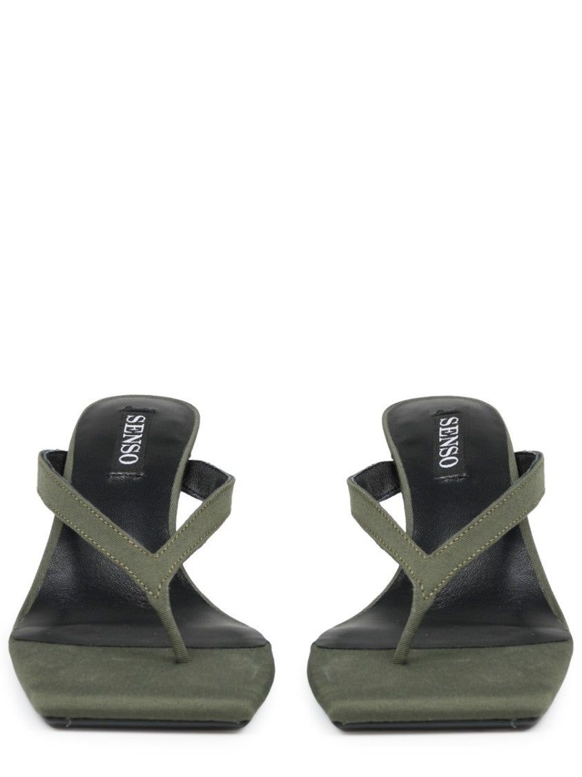 Senso Brown Square-Toe Thong Leather Heels