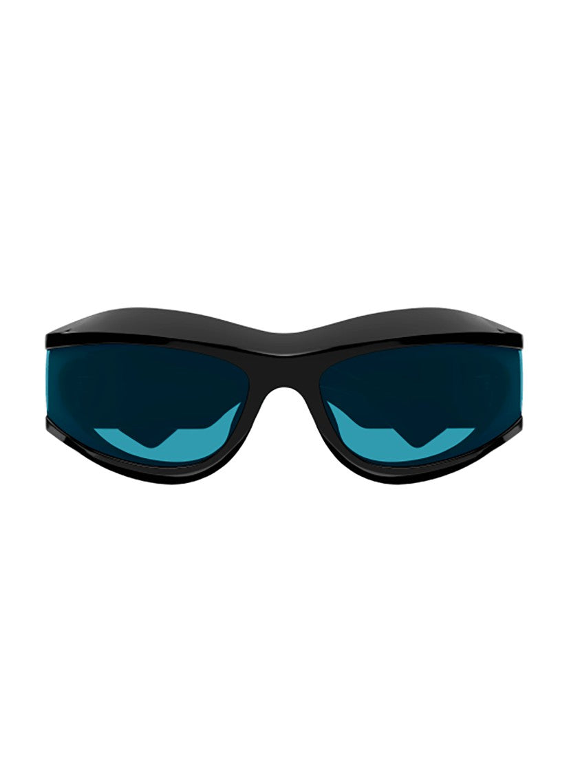 Bottega Veneta Aerodynamic Black Acetate Sunglasses With Striking Blue Lenses