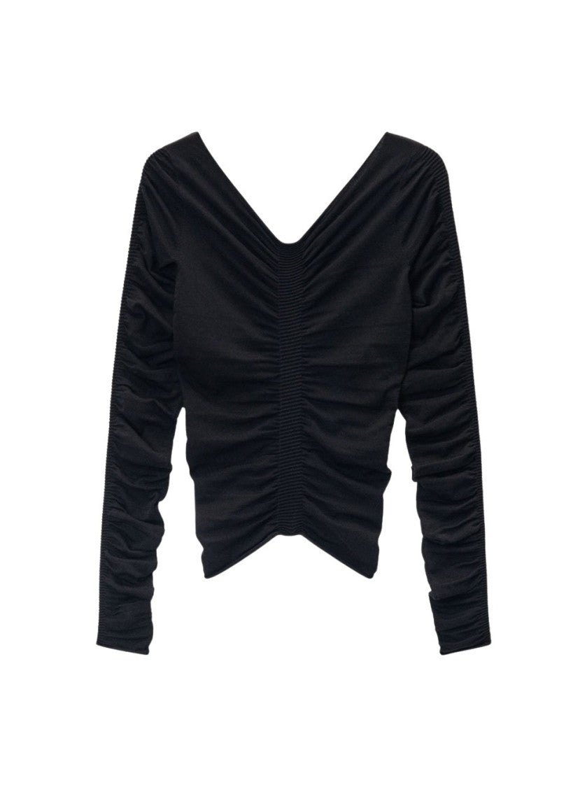 Alexander Wang V Neck Ruched Pullover Black