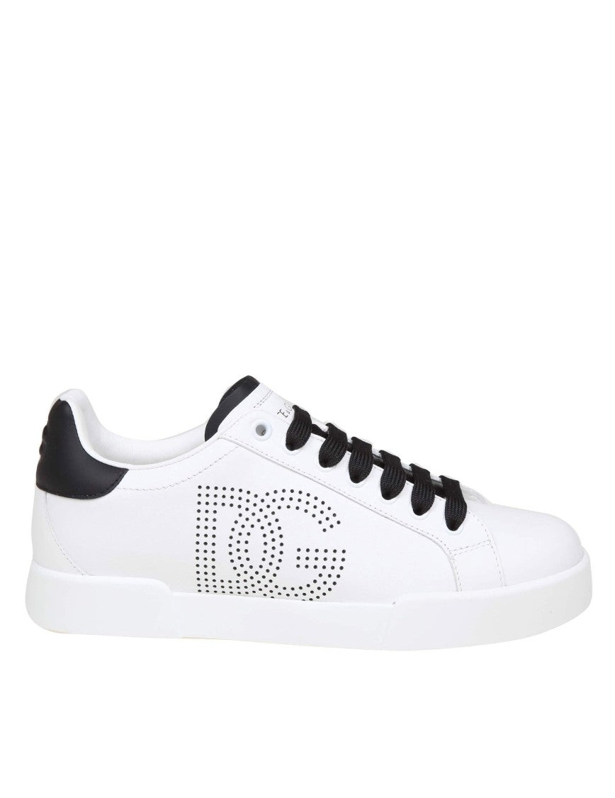 Dolce & Gabbana Portofino Light Sneakers In Black And White Leather