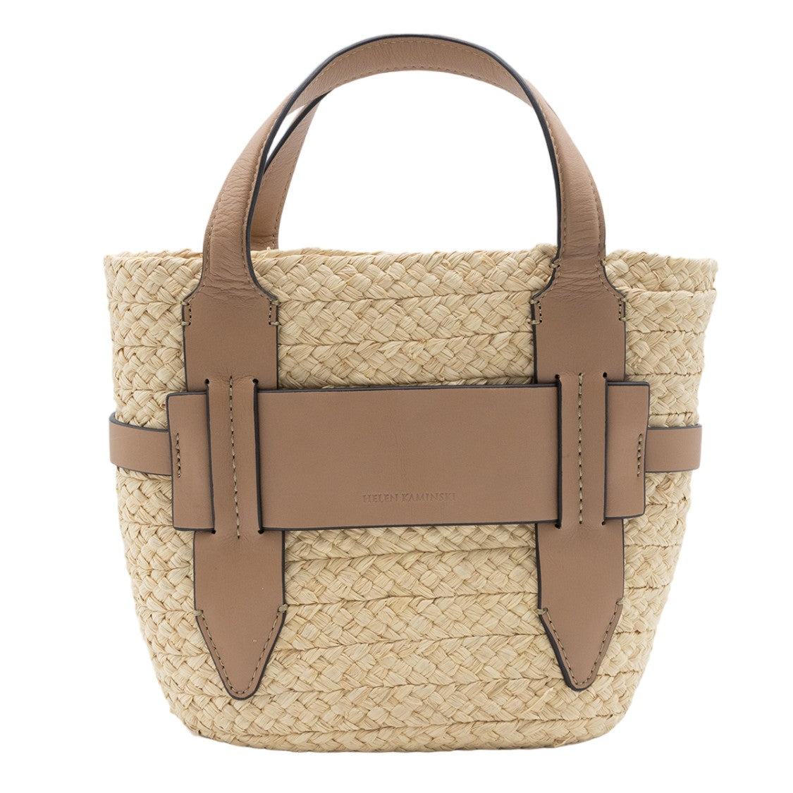 Helen Kaminski Small Woven Tote Bag With Tan Leather Straps And Accents