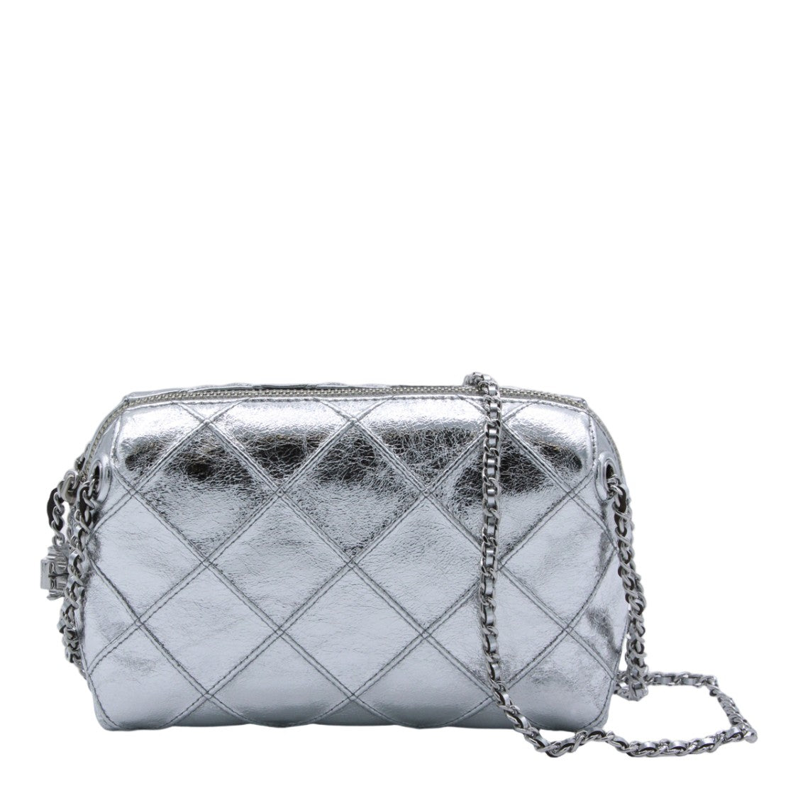 Tory Burch Compact Quilted Silver Metallic Bag
