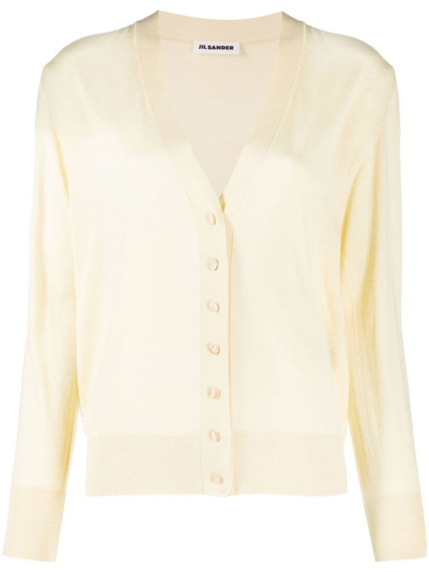 Jil Sander Yellow V-Neck Button-Down Cashmere-Blend Cardigan