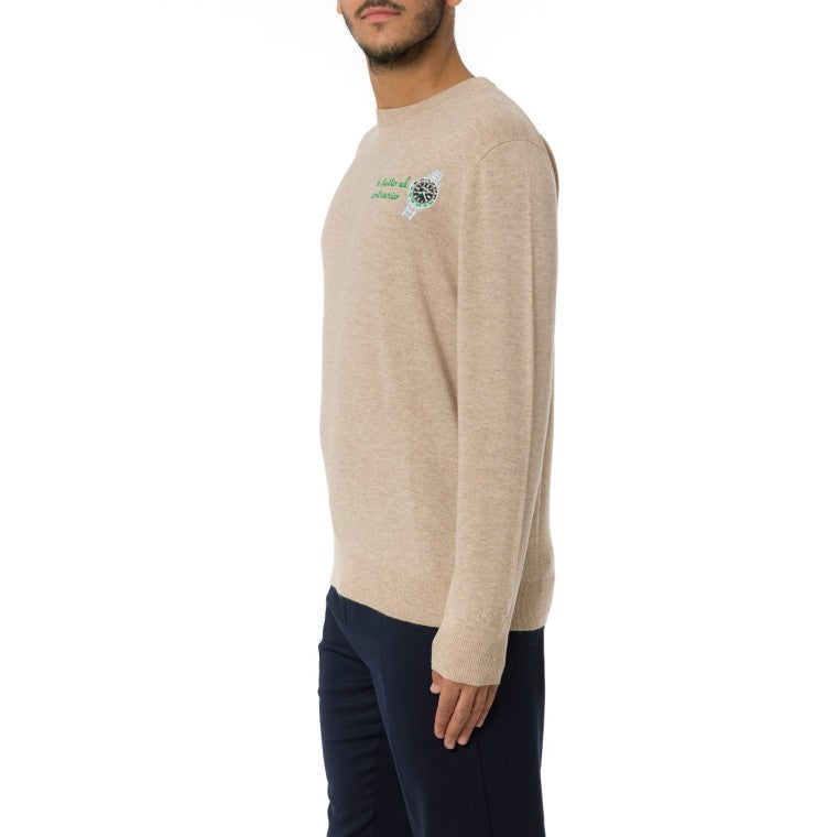 Mc2 Saint Barth Beige Crewneck Sweater With Embroidered Detail