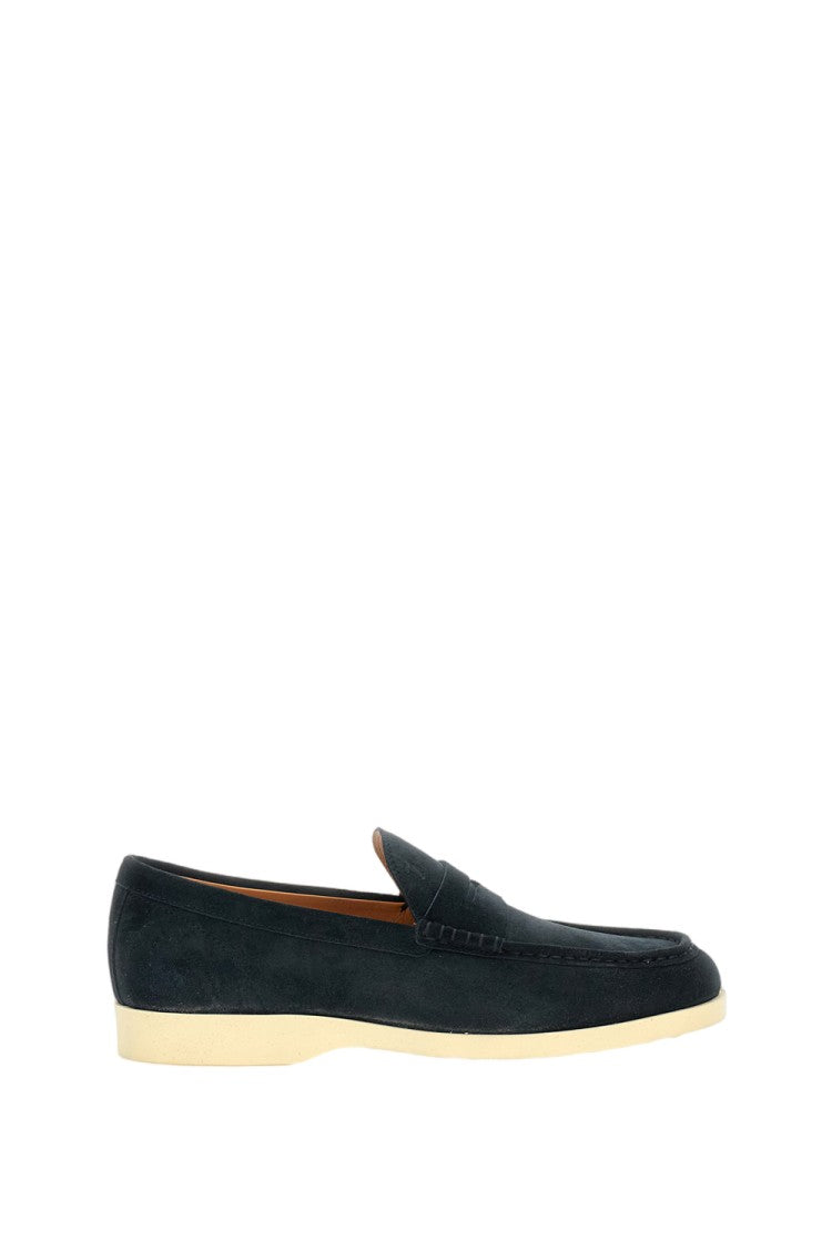 Tod's Debossed Monogram Blue Calfskin Suede Loafers