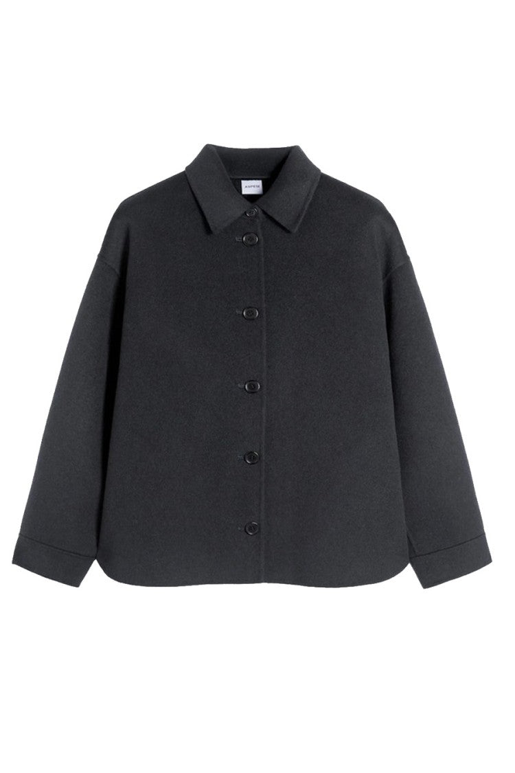 Aspesi Charcoal Boxy Collared Wool Jacket