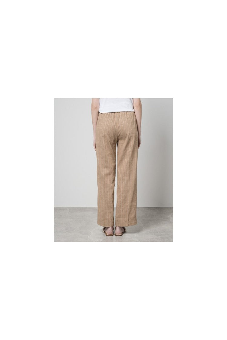 Twin-Set Beige Pinstripe Cotton-Linen Drawstring Pants