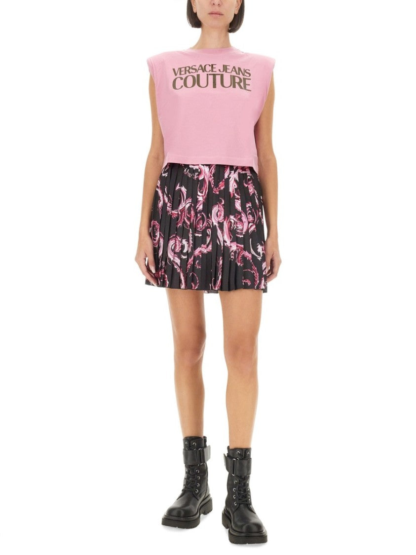 Versace Jeans Couture Pleated Mini Skirt With Vibrant Pattern