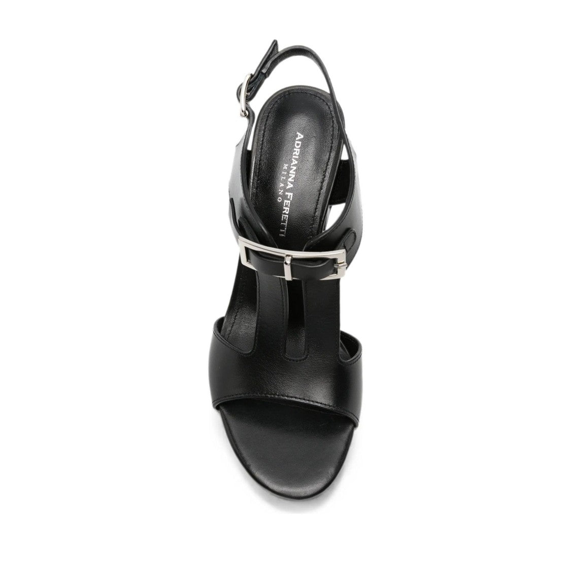 Adrianna Feretti Black High Block Heel T-Strap Sandals