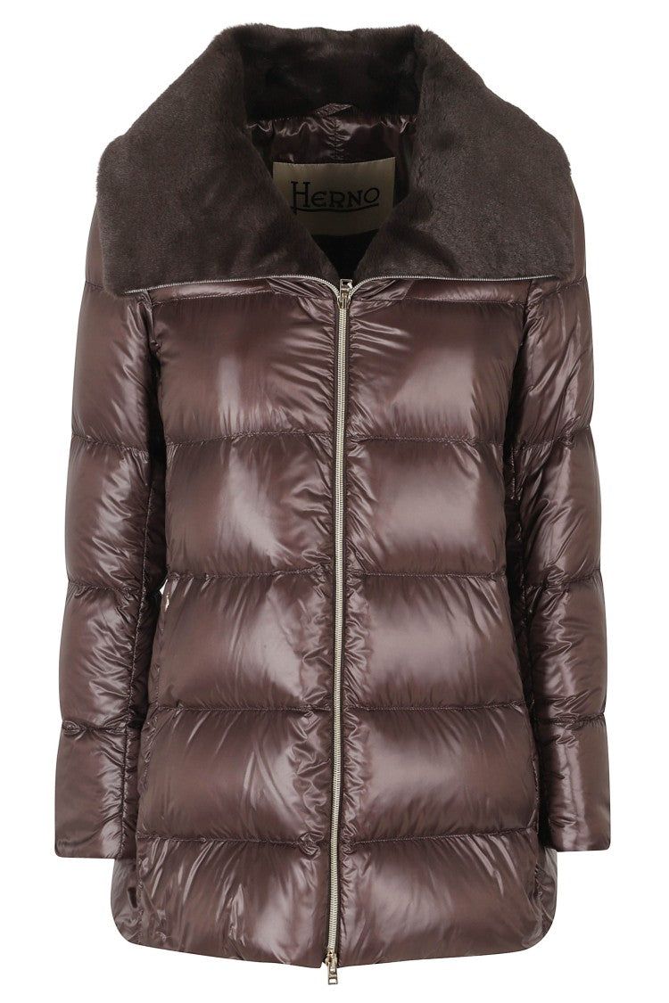 Herno Fondente A-Shape Fur Collar Double-Slider Zip Polyamide Down Jacket