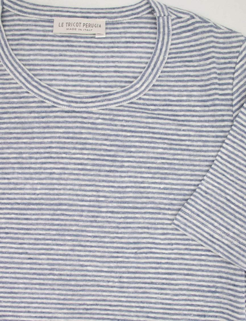 Le Tricot Perugia Striped Linen T-Shirt With Rounded Neckline