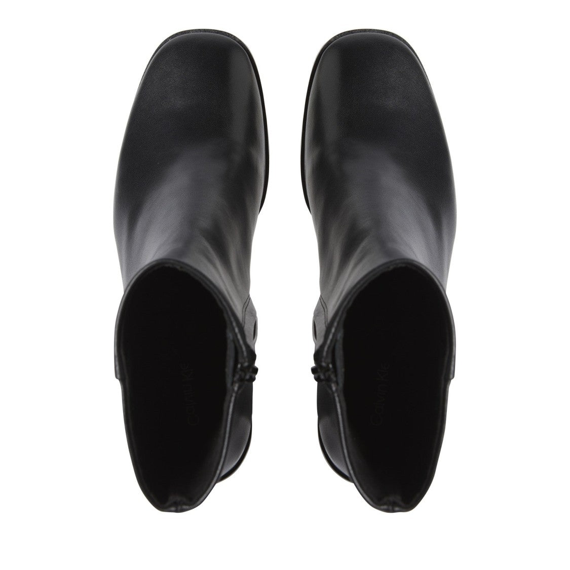 Calvin Klein Black Sleek Polished Block Heel Leather Boots