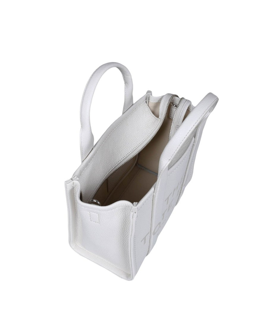 Marc Jacobs Compact White Leather Tote With Embossed Logo