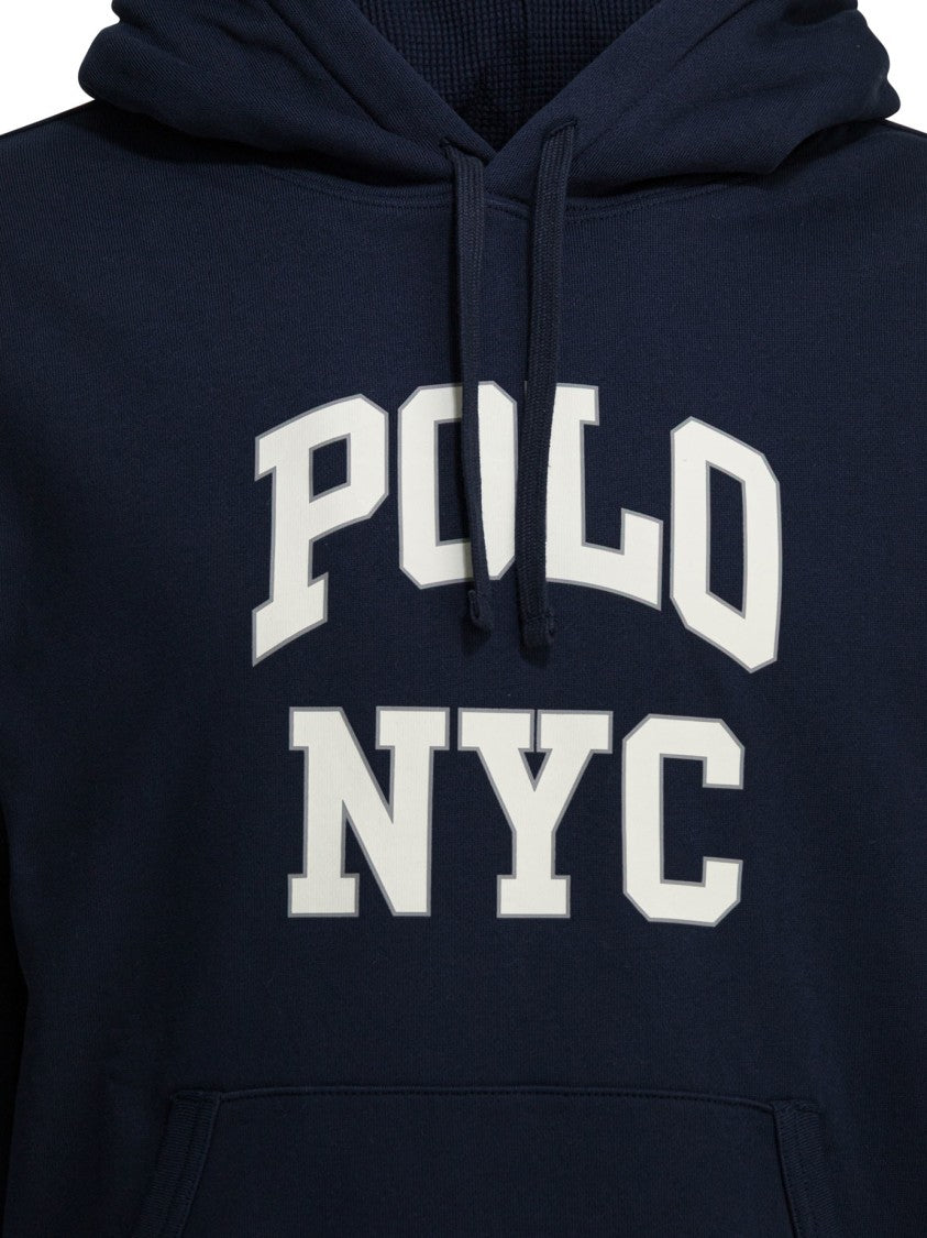Polo Ralph Lauren Navy Blue Hoodie With Bold Block Lettering And Subtle Logo Detail