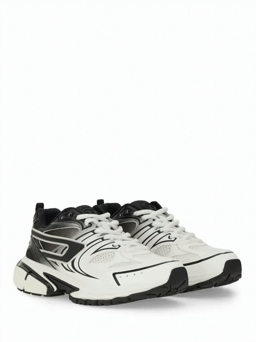 Diesel Dynamic White And Black Sneakers With Mesh Panels