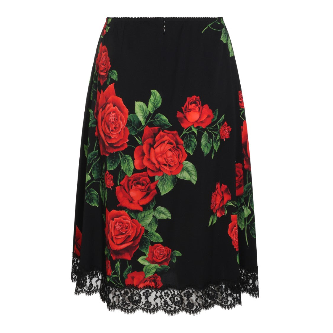 Dolce & Gabbana Floral Print Lace Trim Side Slit Midi Skirt