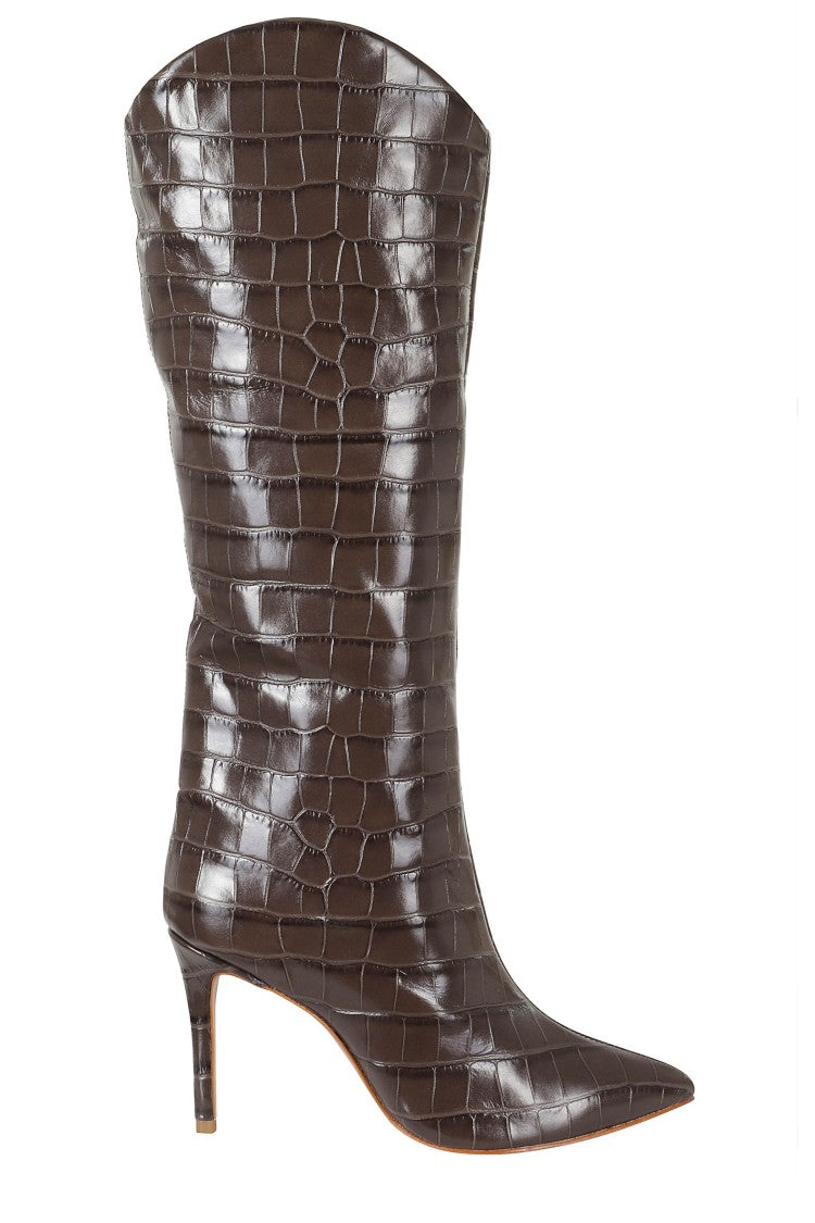 Schutz Croco Slouched Shaft Croc-Embossed Leather Boots