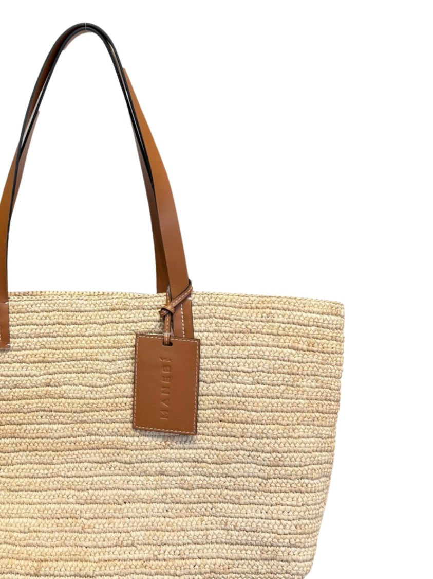 Manebi Rectangular Woven Leather Strap Tote Bag