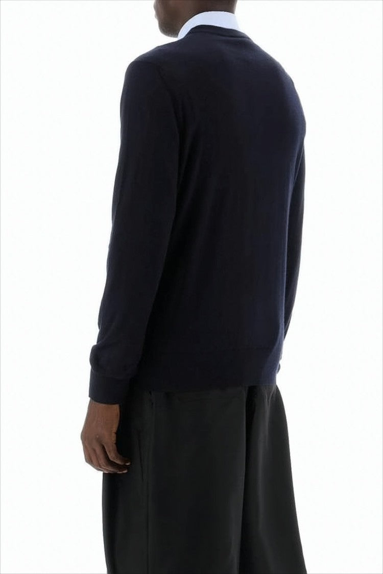 Christian Dior Classic Blue Cashmere Sweater With Ribbed Hem And Cuffs