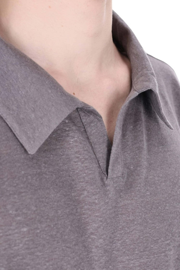 Officine Generale Simon Light Linen Open Collar Polo Shirt