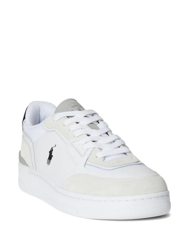 Polo Ralph Lauren White Low-Top Leather Panel Sneakers