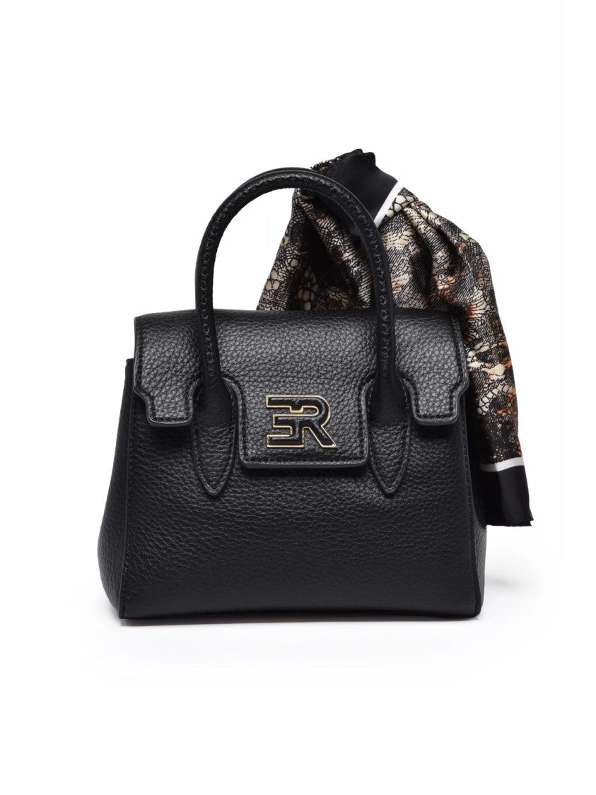 Ermanno Firenze Textured Polyurethane Shoulder Bag With Metallic Logo And Patterned Scarf