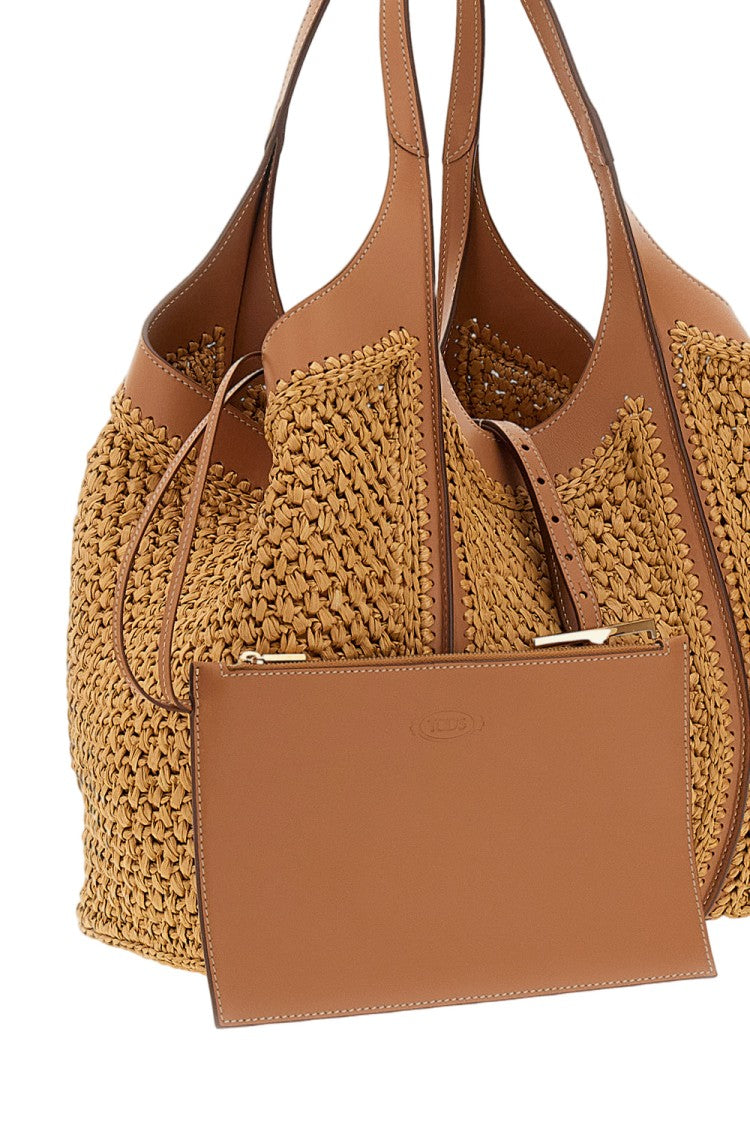 Tod's Beige Medium T Timeless Crochet Shopping Bag