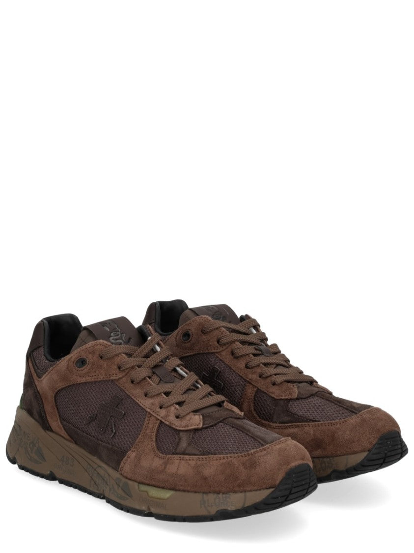Premiata Textured Brown Sneakers With Calf Leather And Mesh Detail