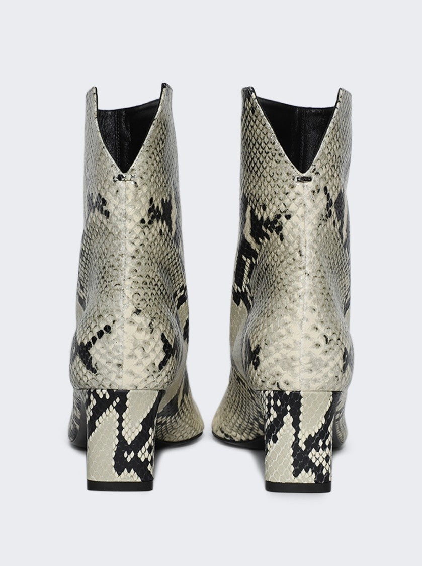Khaite Ona Ankle Boot Natural Python-Embossed Leather