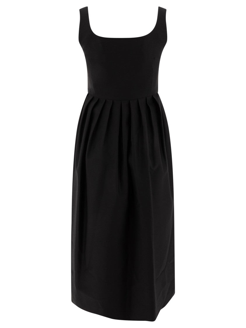 Sandbeige Sleeveless Black Wool And Silk Dress