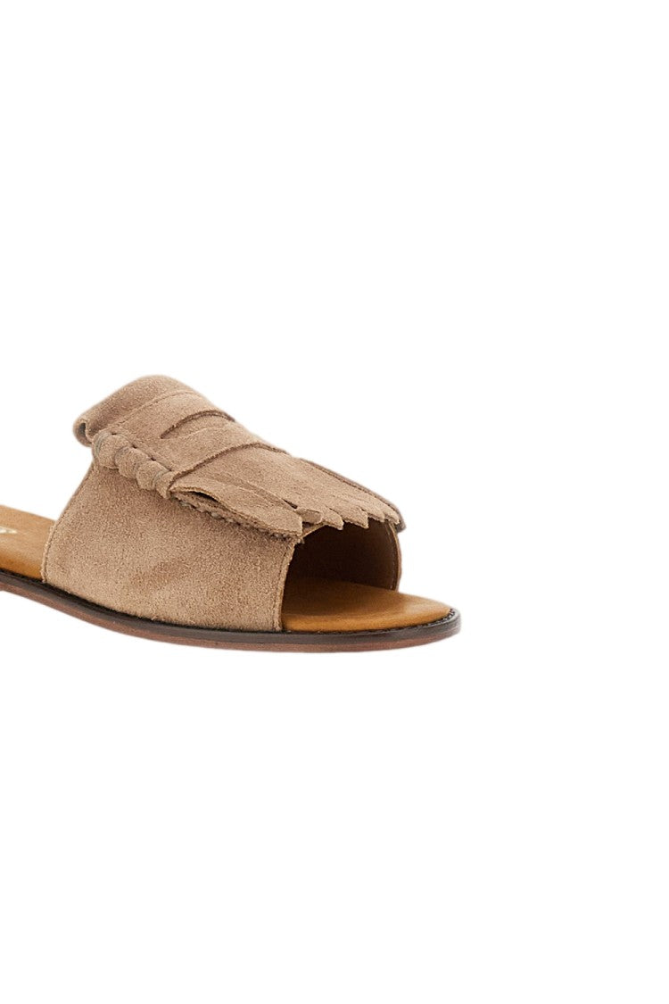 Sebago Fringed Suede Slip-On Sandals With Leather Footbed