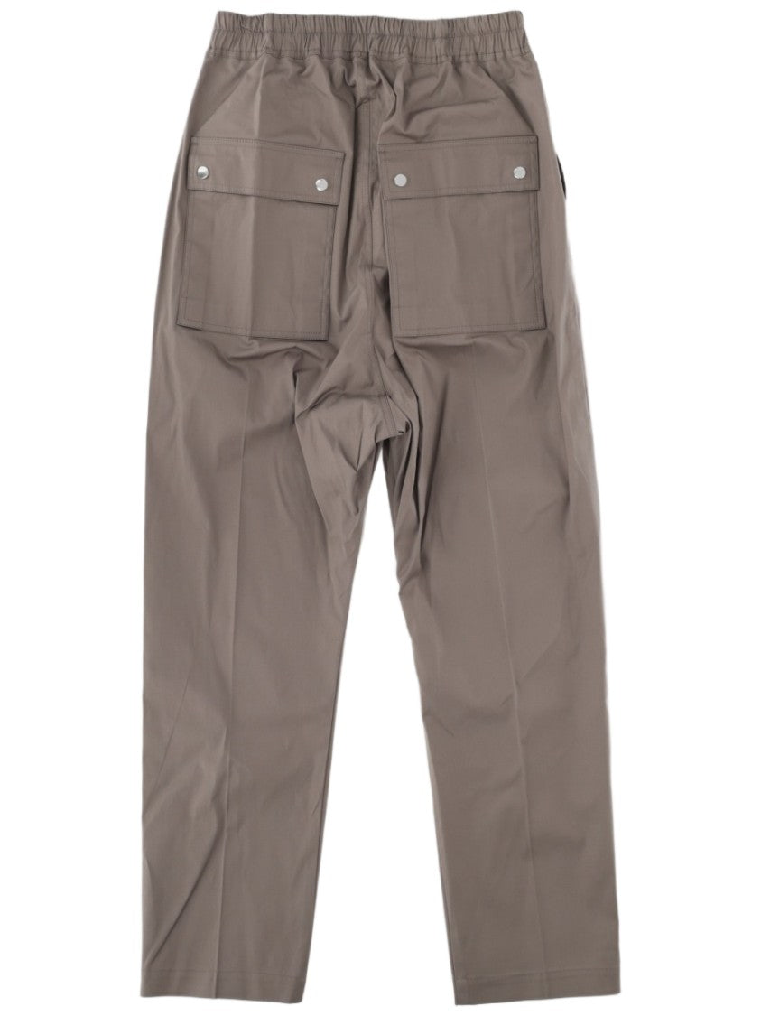 Rick Owens Relaxed Fit Brown Pants With Elastic Waistband And Flap Pockets