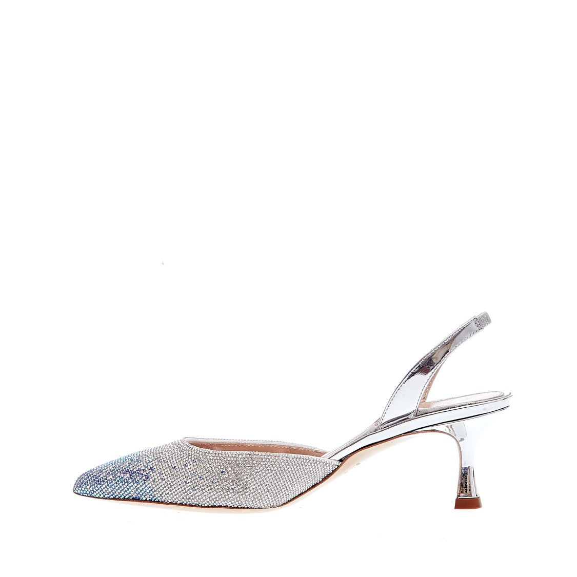 Ninalilou 50Mm Heel Blue Rhinestones Silver Slingback