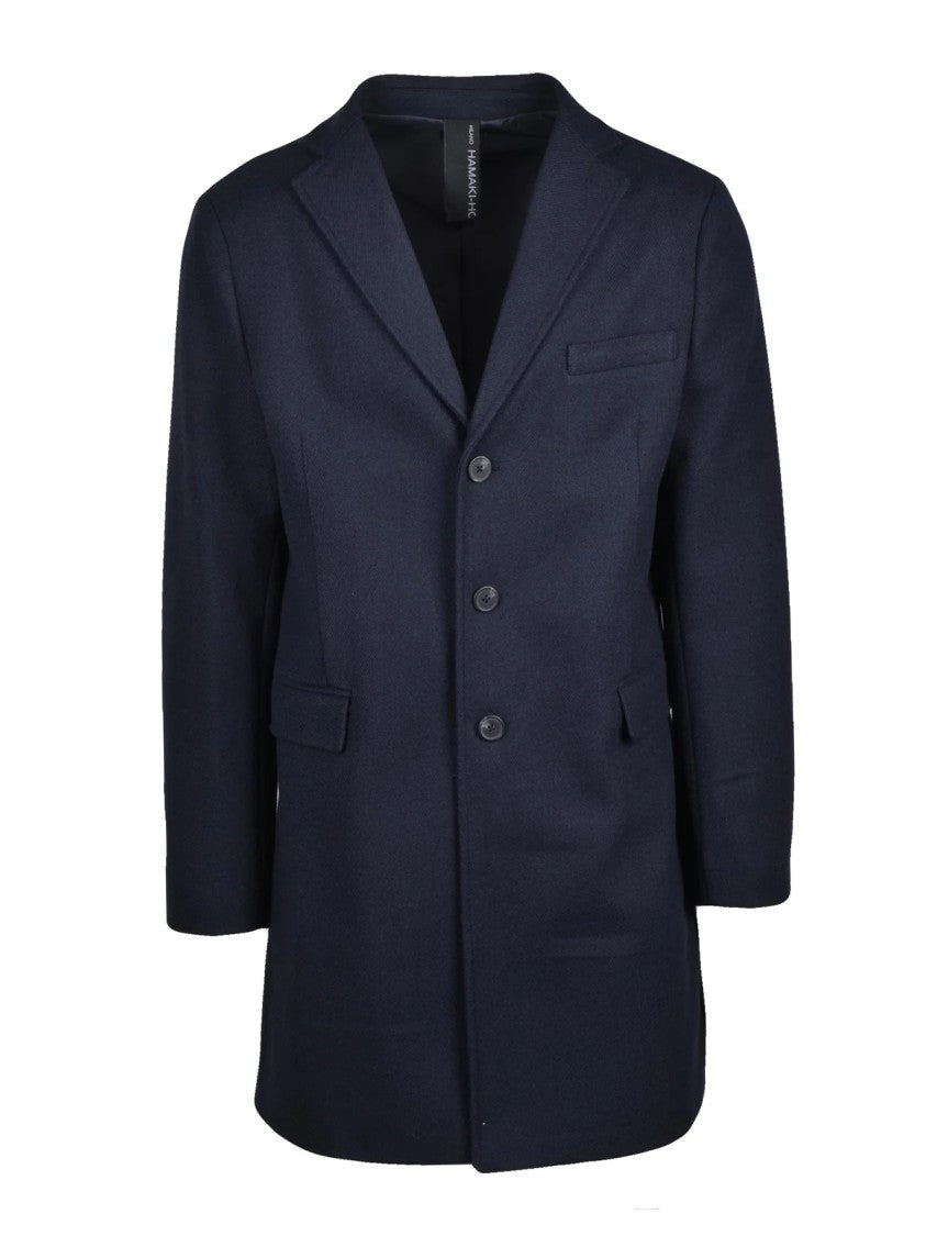 Hamaki-Ho Tailored Blue Coat With Notched Lapel And Flap Pockets