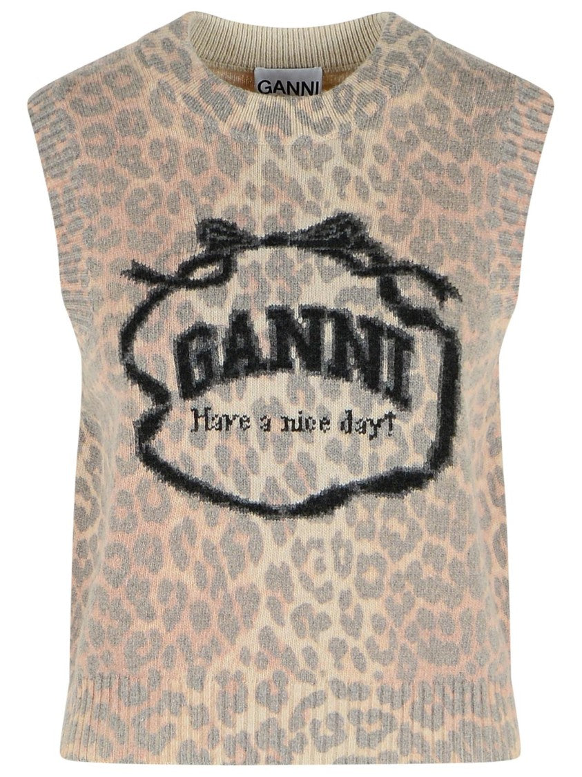 Ganni 'Leopard' Wool Blend Vest