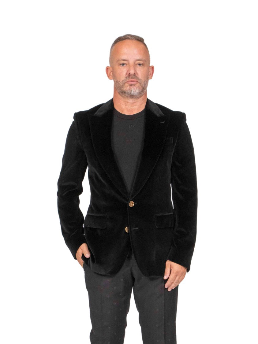 Dolce & Gabbana Black Velvet Notch Lapel Tailored Blazer