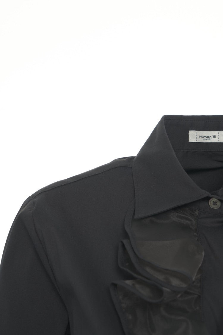 Himon's Fitted Black Blouse With Ruffle Details
